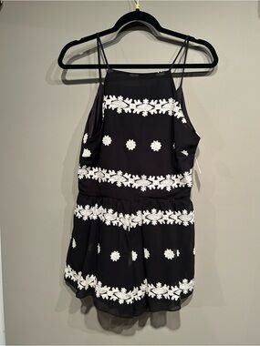Endless Rose Black Romper with White Floral Trim